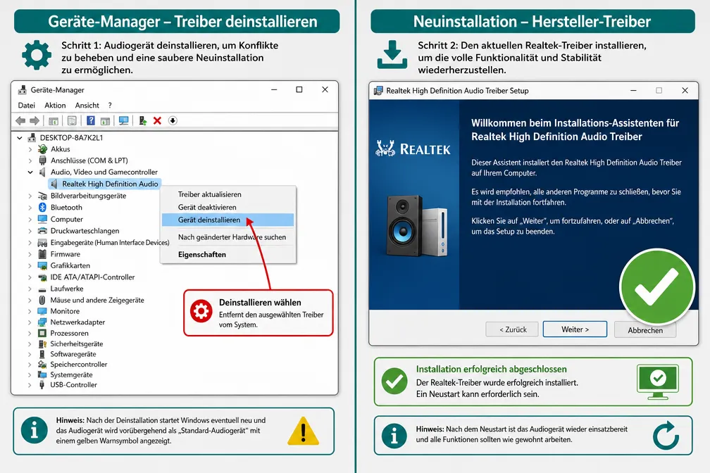 Audio-Treiber deinstallieren und Realtek-Treiber neu installieren Windows 11