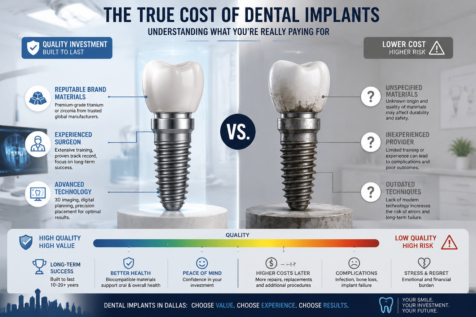 Infographic on the components of cheap dental implants