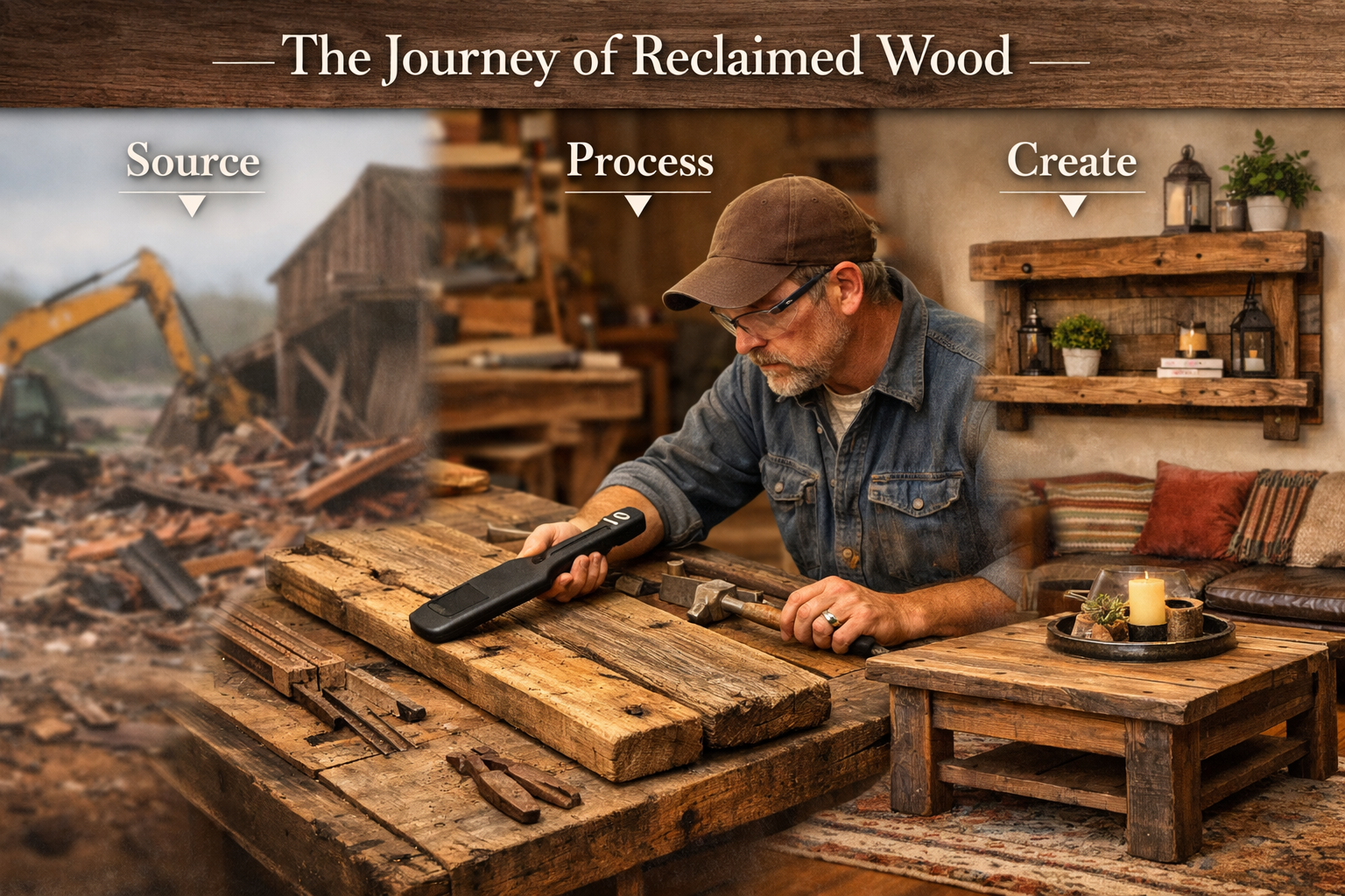 Reclaimed wood journey from demolition to finished projects