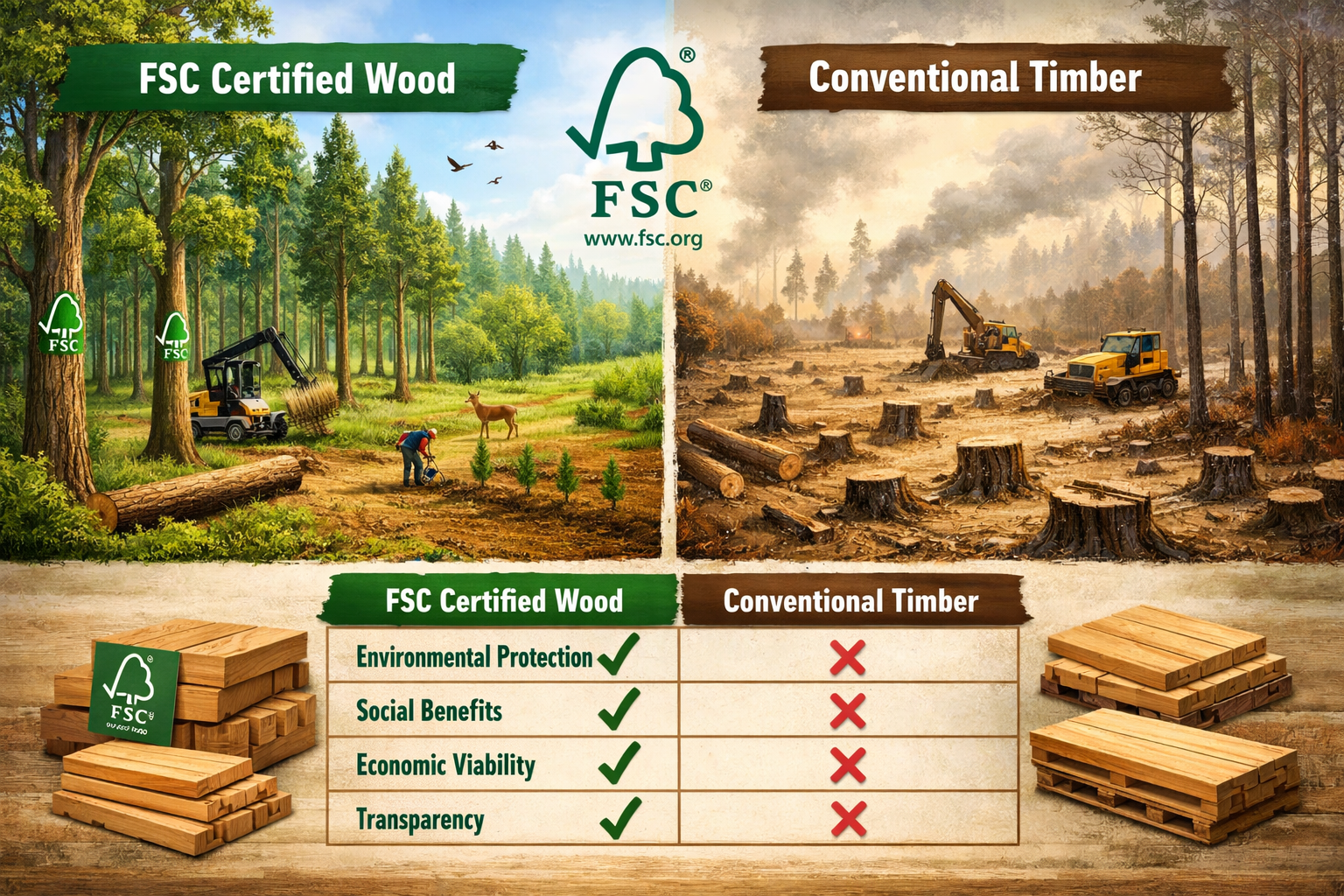 FSC certified vs conventional wood comparison