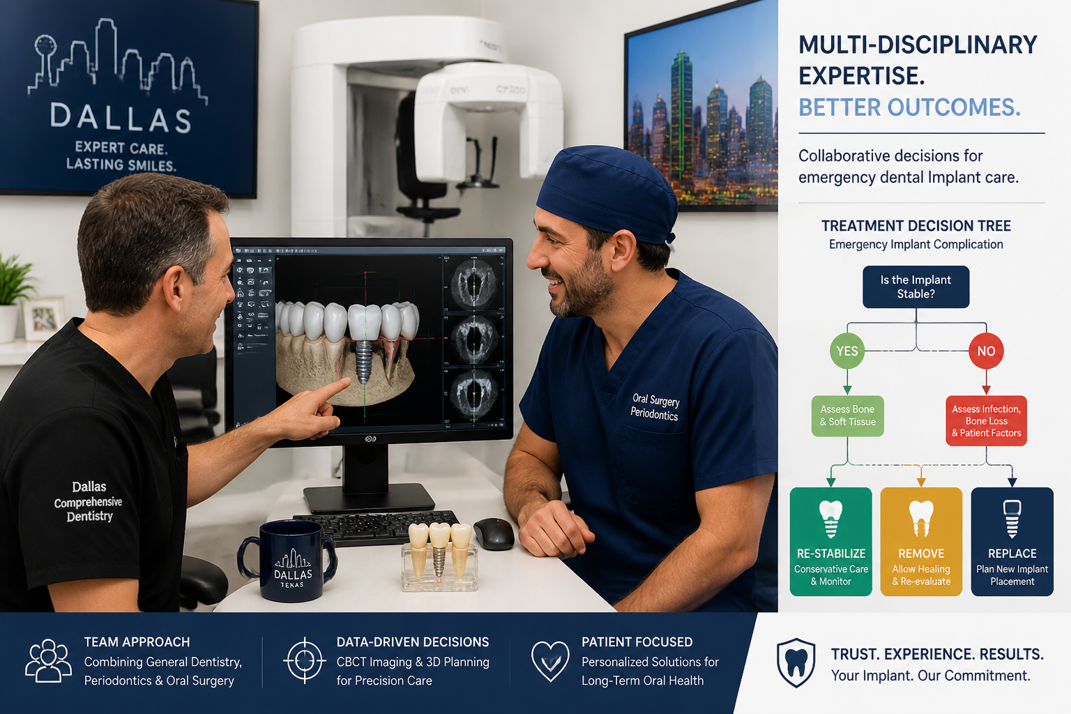 Dental professionals collaborating on implant treatment