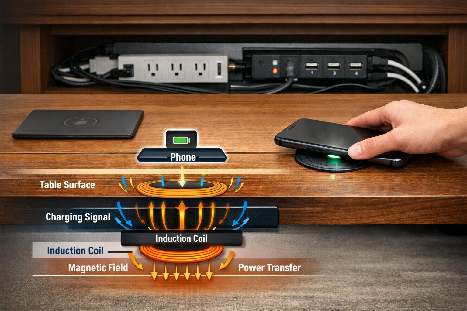 Wireless charging modules and hidden compartment