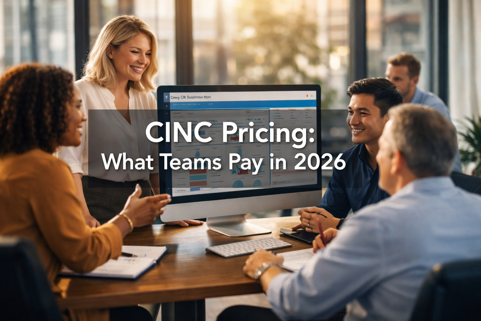 Professional () hero image with 'CINC Pricing: What Teams Pay in 2026' (≤42 chars) in crisp white on a dark semi-transparent