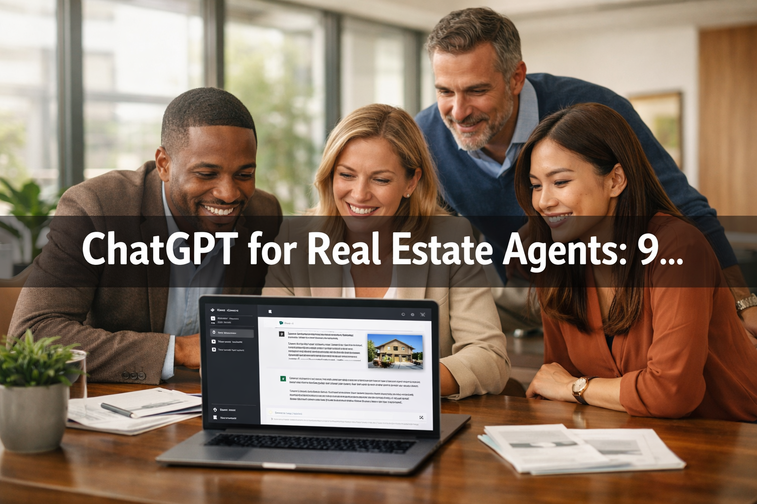 Professional () hero image with (≤42 chars): 'ChatGPT for Real Estate Agents: 9…' in crisp white on a semi-transparent dark