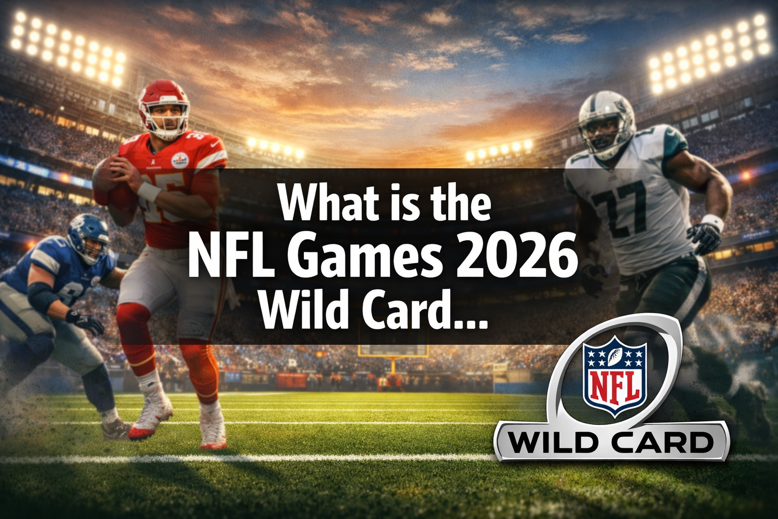A reading "What is the NFL Games 2026 Wild Card…". CRITICAL TYPOGRAPHY RULES: render the text on 1–2 lines, centered, with