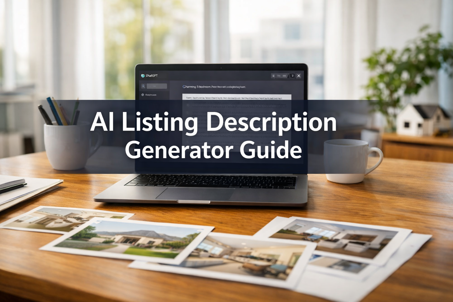 Professional () hero image with (≤42 chars): 'AI Listing Description Generator Guide', crisp white on a semi-transparent