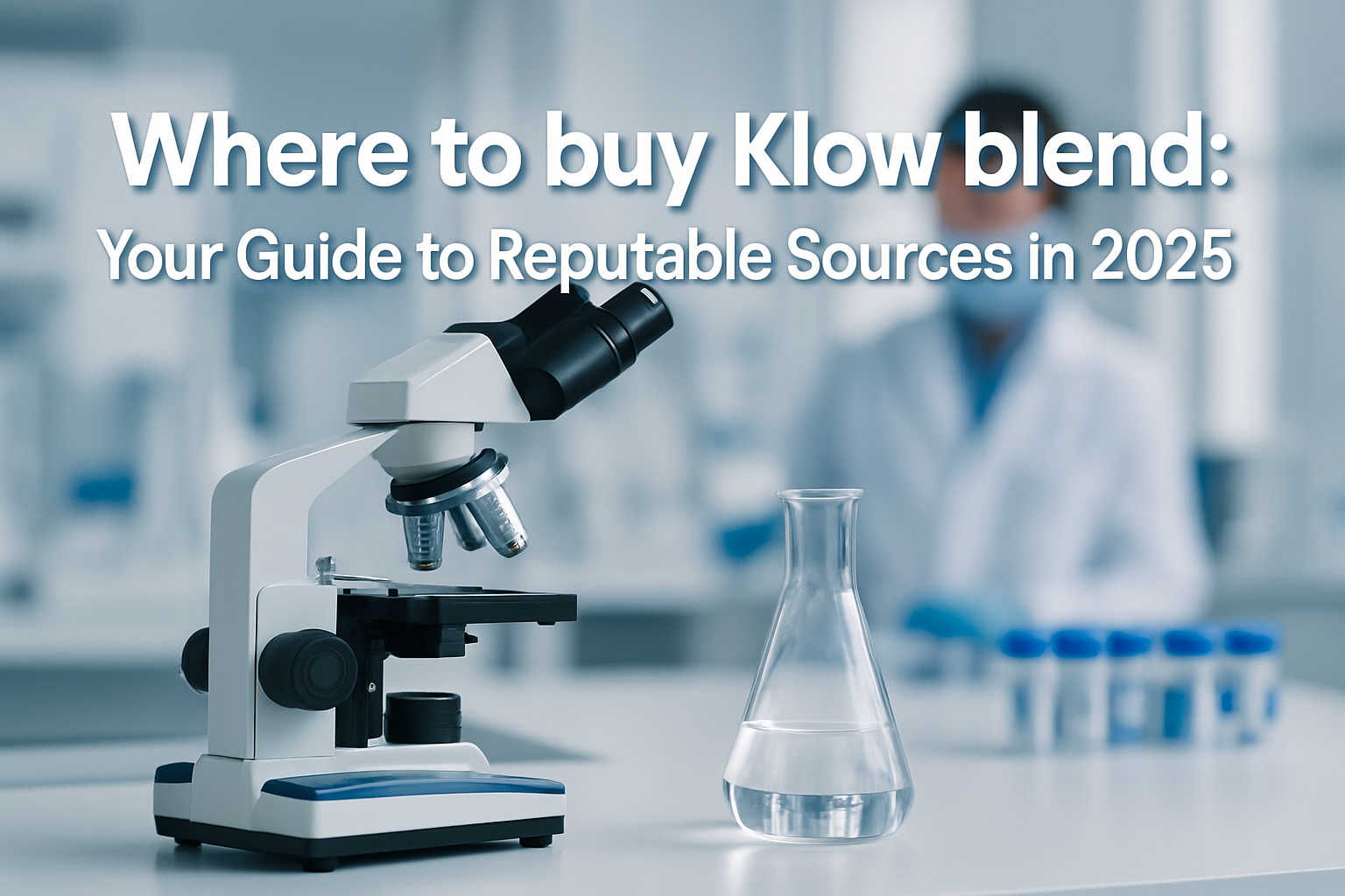 Professional landscape hero image (1536x1024) with bold text overlay: 'Where to buy Klow blend: Your Guide to Reputable Sources in 2025', mo