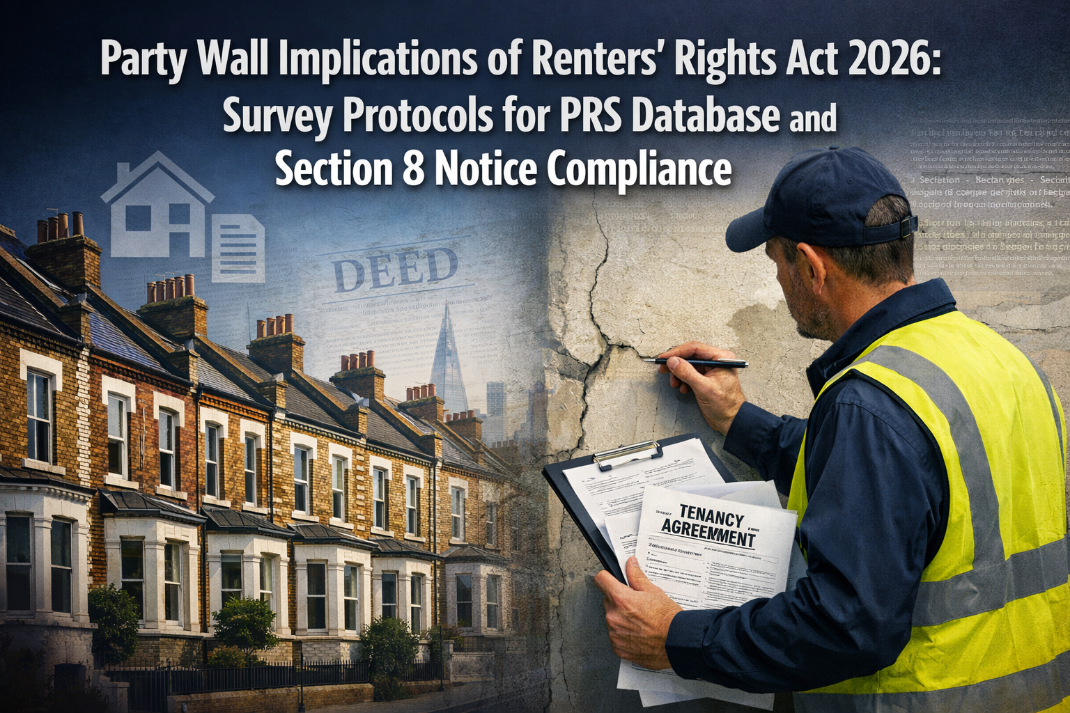 Professional () hero image featuring 'Party Wall Implications of Renters' Rights Act 2026: Survey Protocols for PRS Database