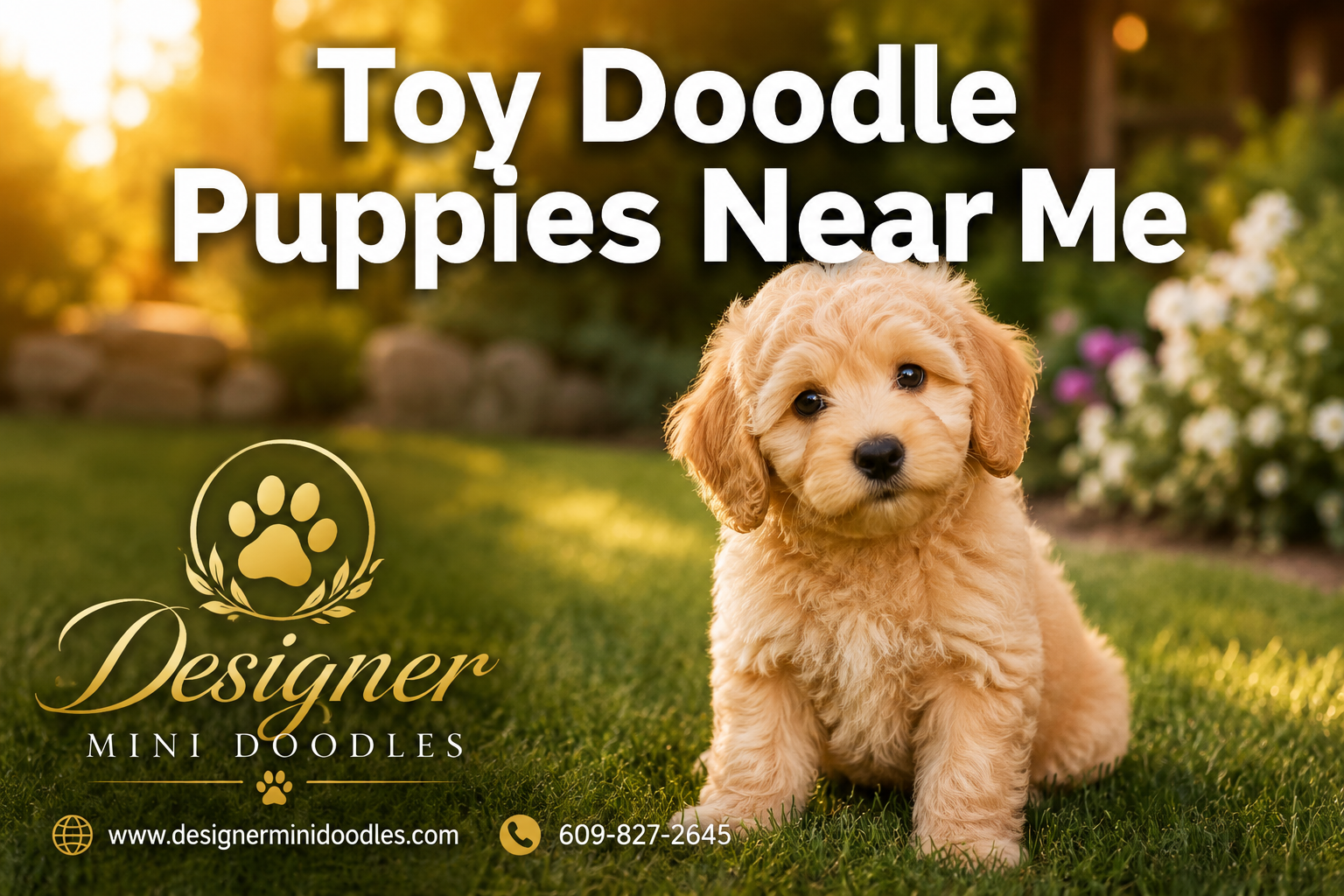 Professional () hero image featuring 'Toy Doodle Puppies Near Me' in extra large white with dark effect, centered in upper