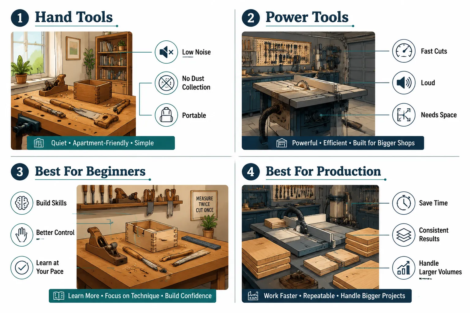 Hand Tools vs Power Tools for Woodworking: Which Is Better for Beginners