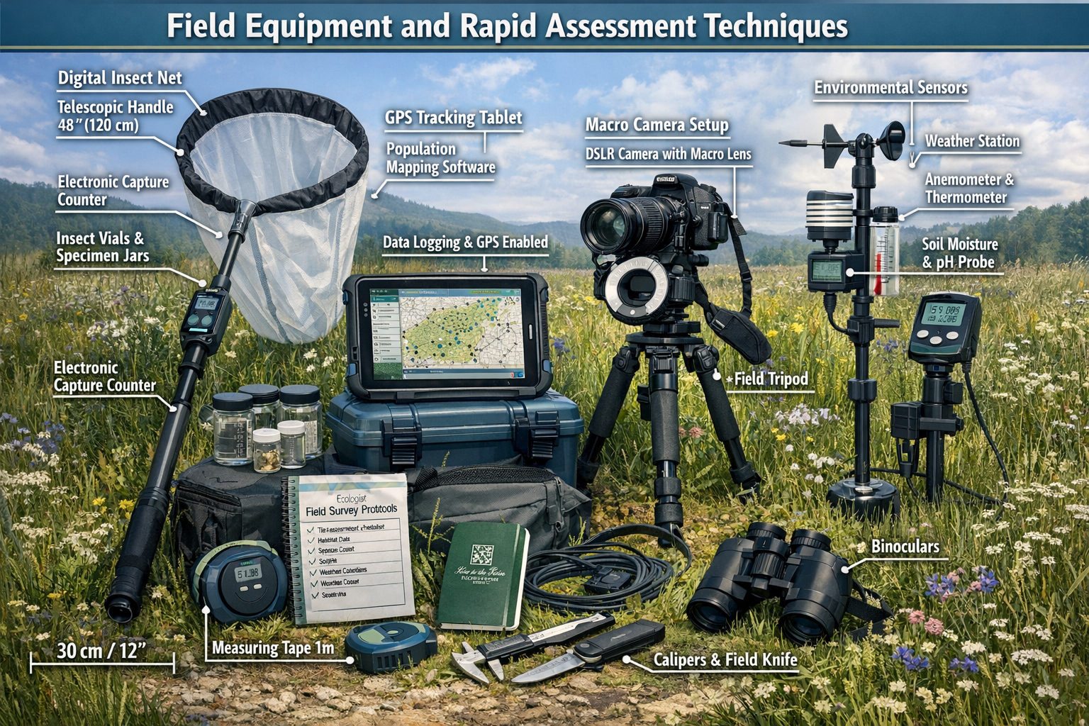 Technical field equipment landscape for 'Field Equipment and Rapid Assessment Techniques', showcasing professional