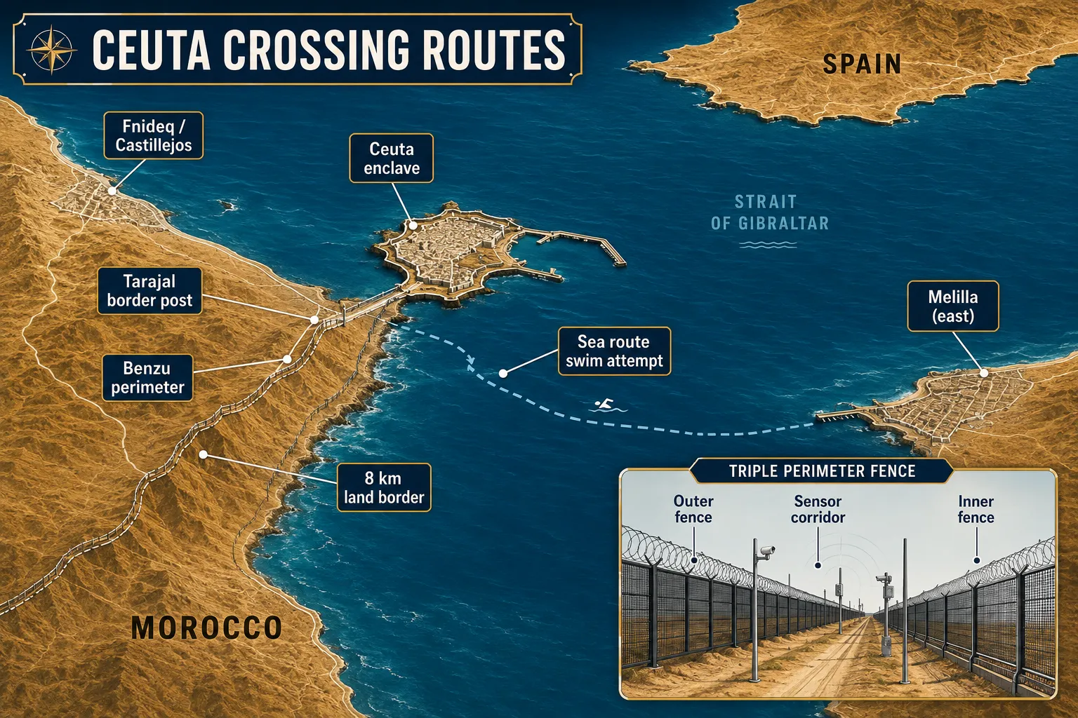 What is Ceuta, and why do migrants try to cross there?