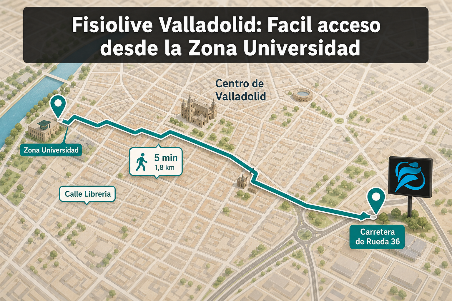 Cómo llegar a Fisiolive Valladolid desde la zona de Universidad y la Calle Librería