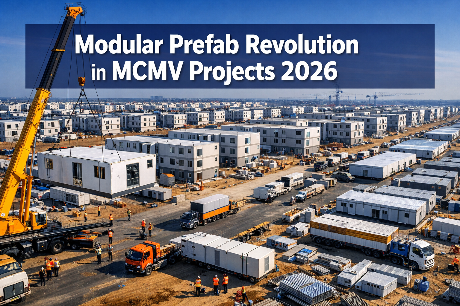 Professional () hero image featuring 'Modular Prefab Revolution in MCMV Projects 2026' in extra large white with dark and