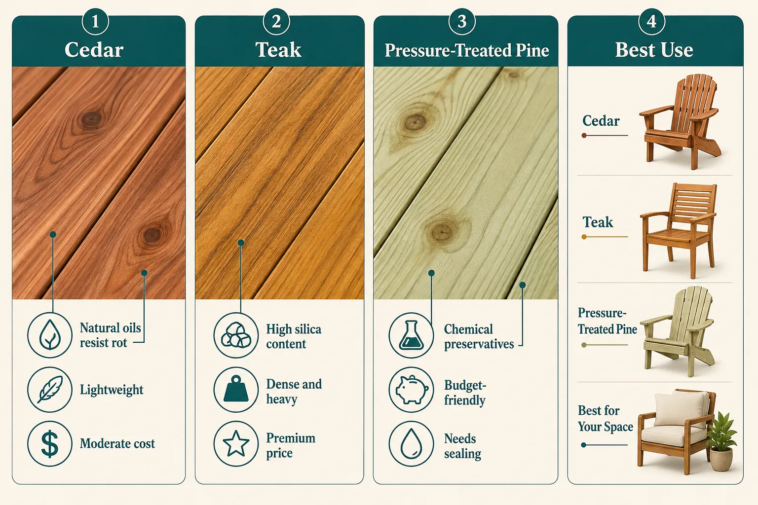 What Is the Core Difference Between Cedar and Teak for Outdoor Furniture