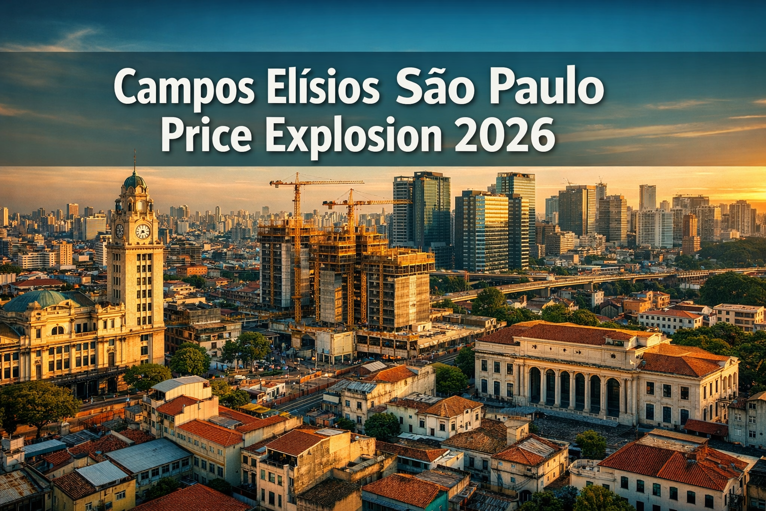 Professional () hero image with 'Campos Elísios São Paulo Price Explosion 2026' in extra large white with dark and