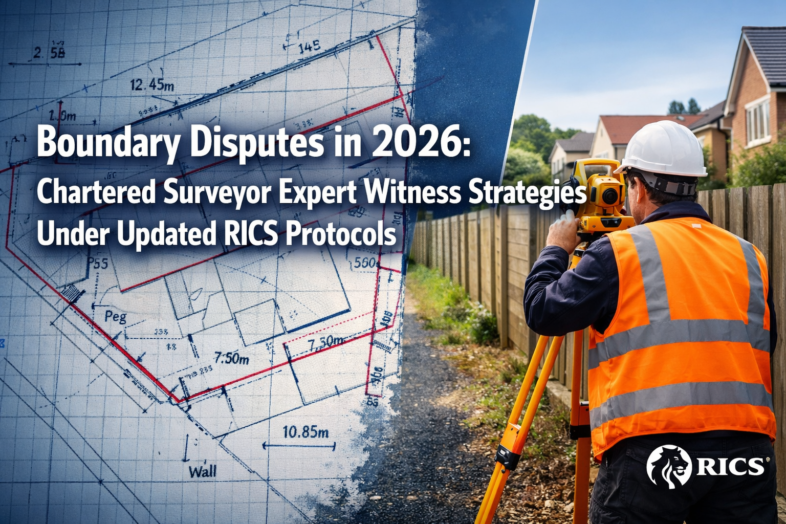 Professional () hero image featuring 'Boundary Disputes in 2026: Chartered Surveyor Expert Witness Strategies Under Updated