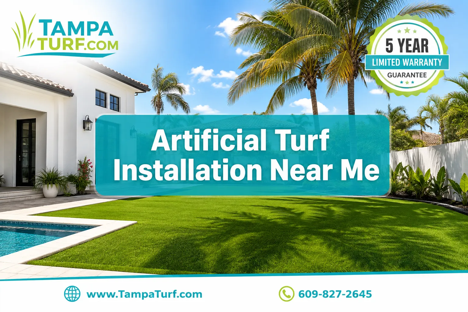 Professional () editorial hero image with SHORT (≤42 chars): 'Artificial Turf Installation Near Me', crisp white on a