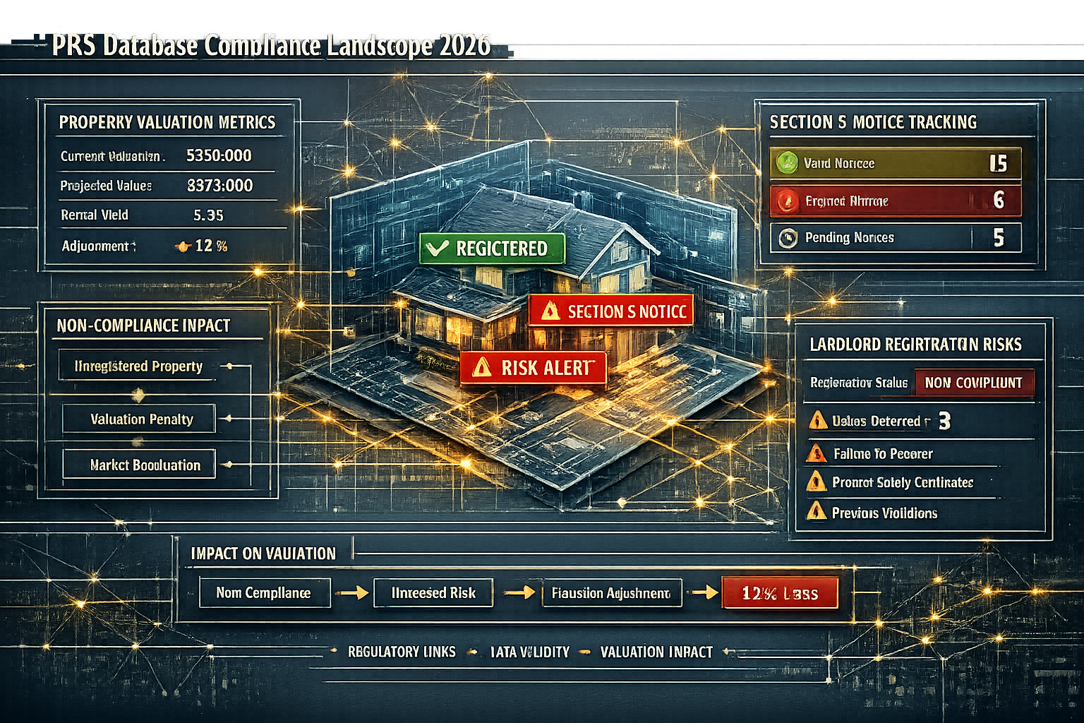 A professional, detailed architectural infographic visualizing PRS database compliance landscape for 2026, featuring layered