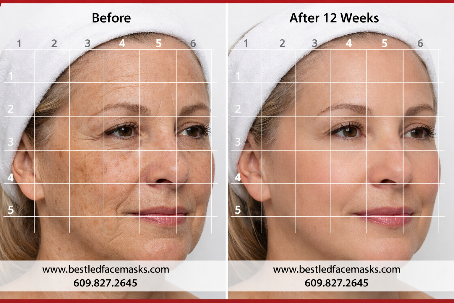 Detailed () showing a split-screen before and after comparison of facial skin. Left side labeled 'Before' shows visible fine