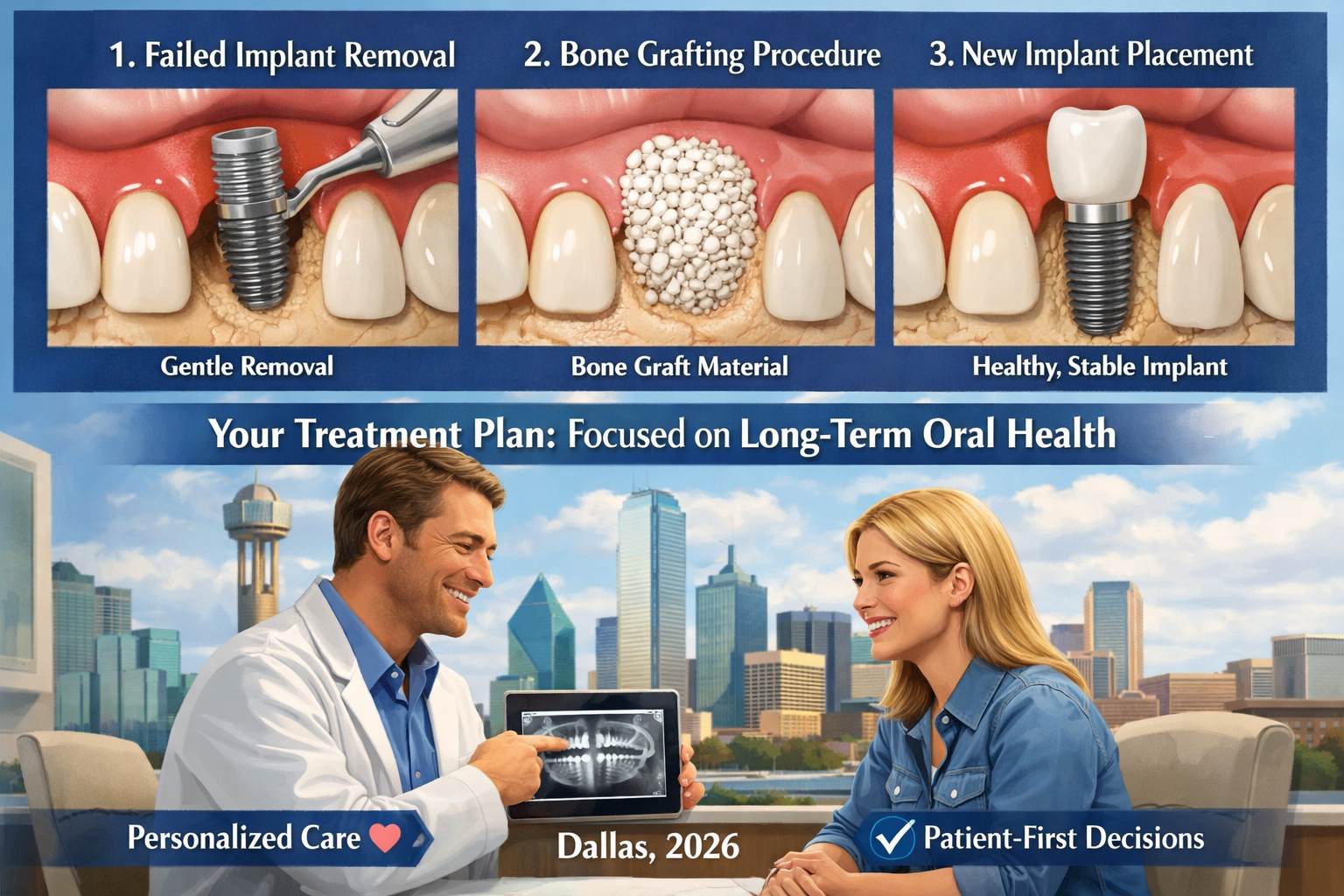 What happens if a dental implant falls out or fails years later