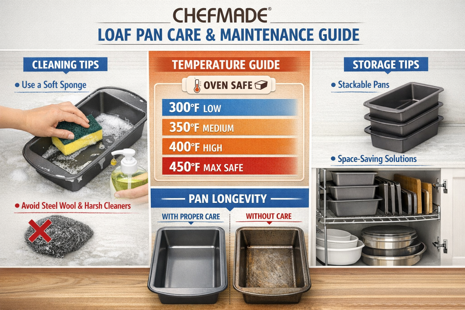 Chefmade loaf pan care and maintenance guide. 