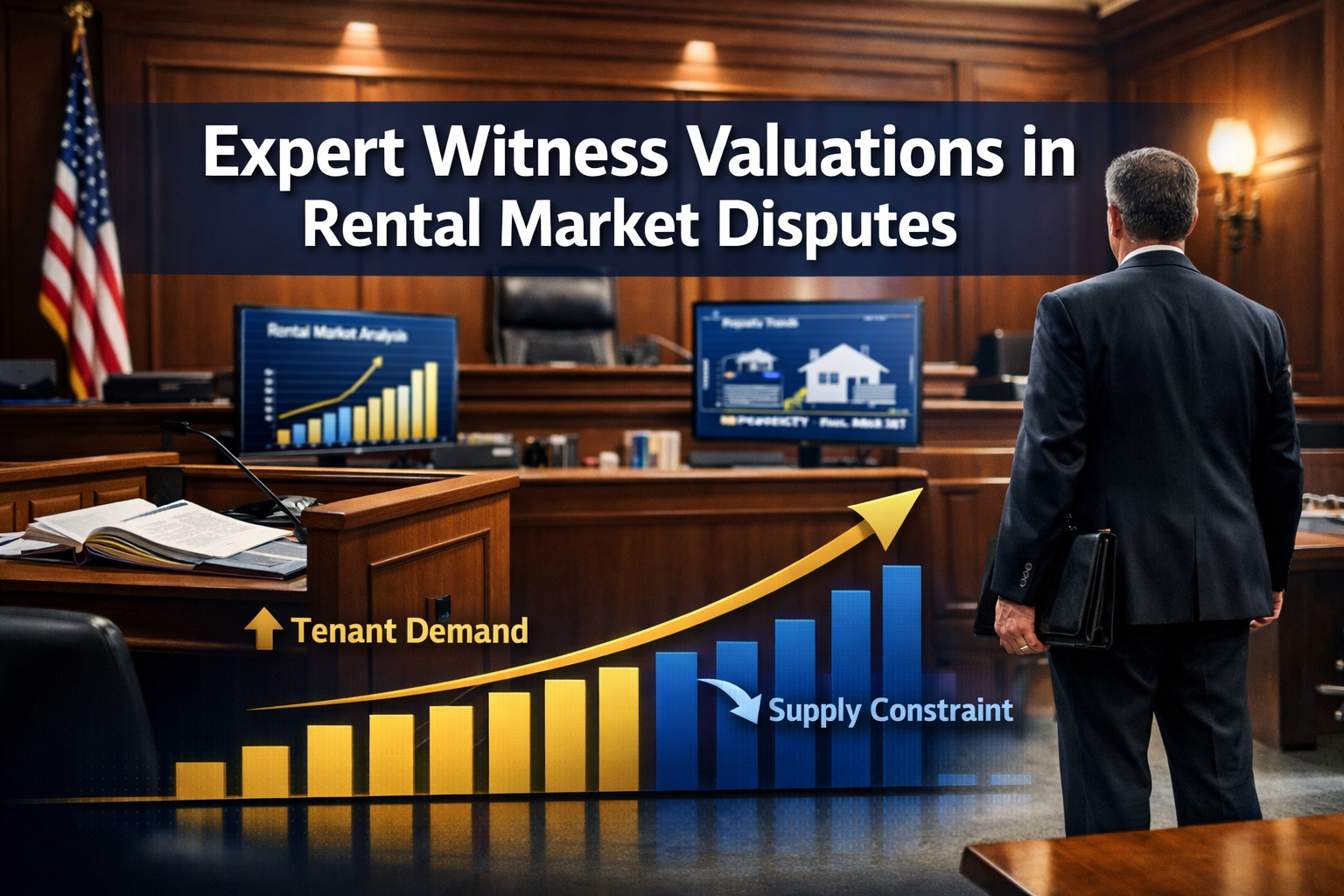 Professional () hero image featuring 'Expert Witness Valuations in Rental Market Disputes' in extra large white with dark