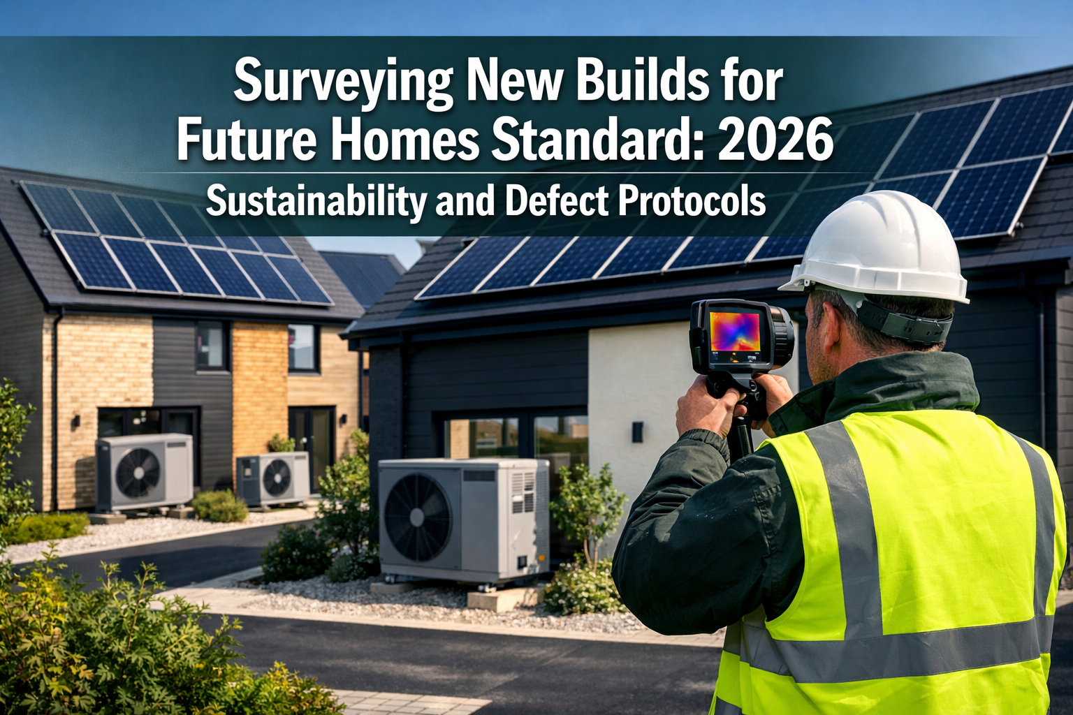 Professional () hero image featuring 'Surveying New Builds for Future Homes Standard: 2026 Sustainability and Defect