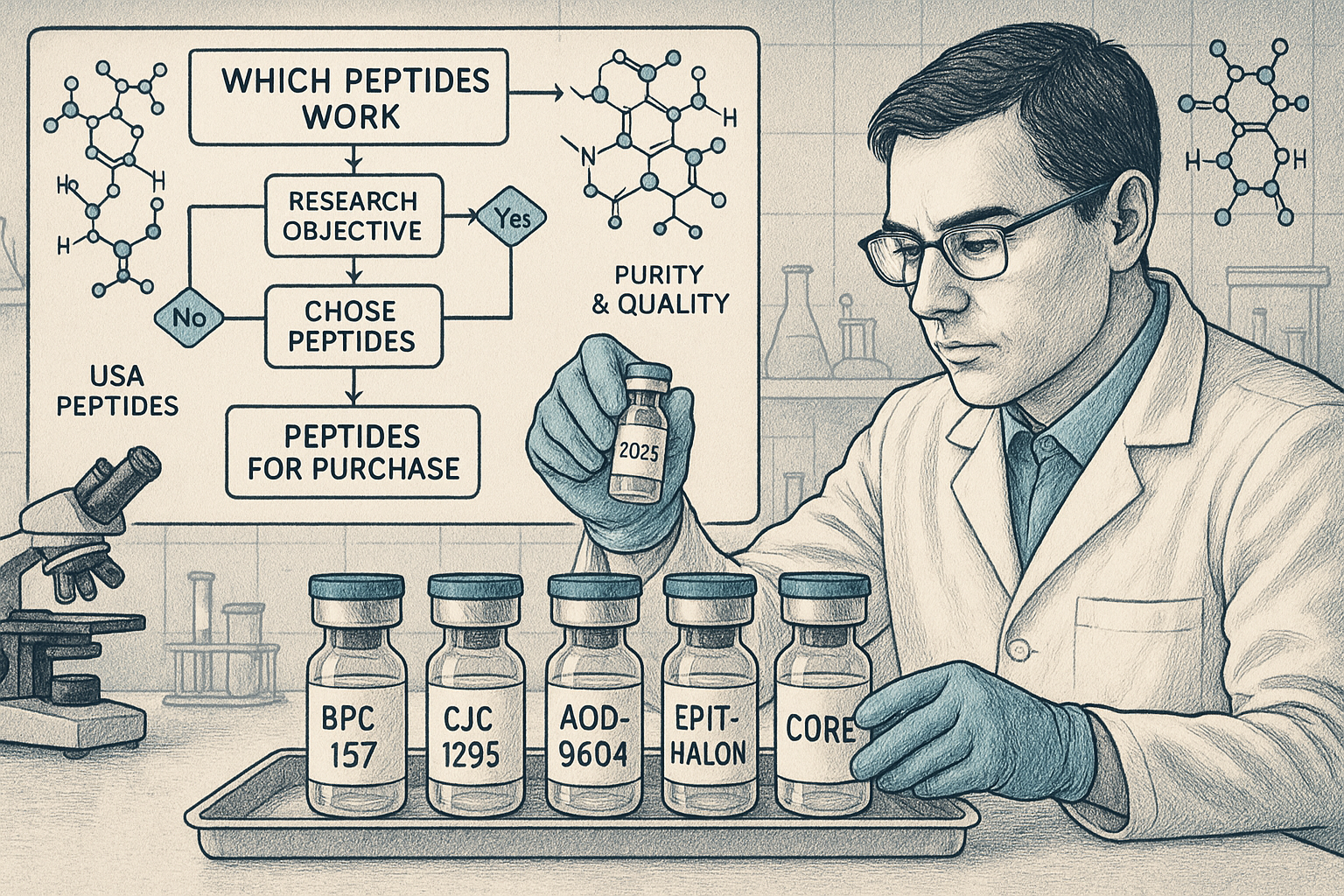 An intricate visual metaphor depicting a scientific researcher in a sterile lab environment, meticulously selecting from an array of labeled
