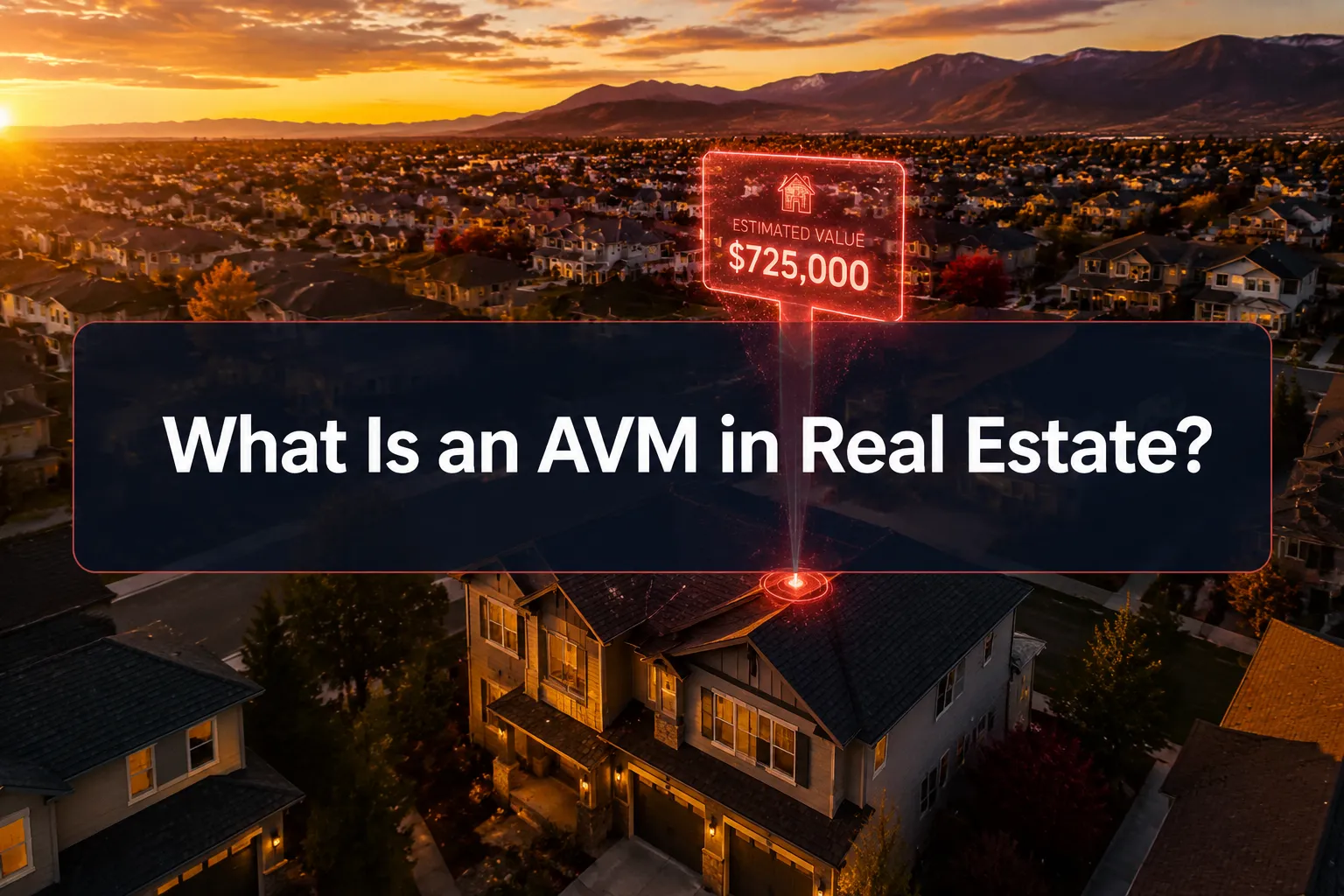 Professional () hero image with (≤42 chars): 'What Is an AVM in Real Estate?' in crisp white centered on a deep navy