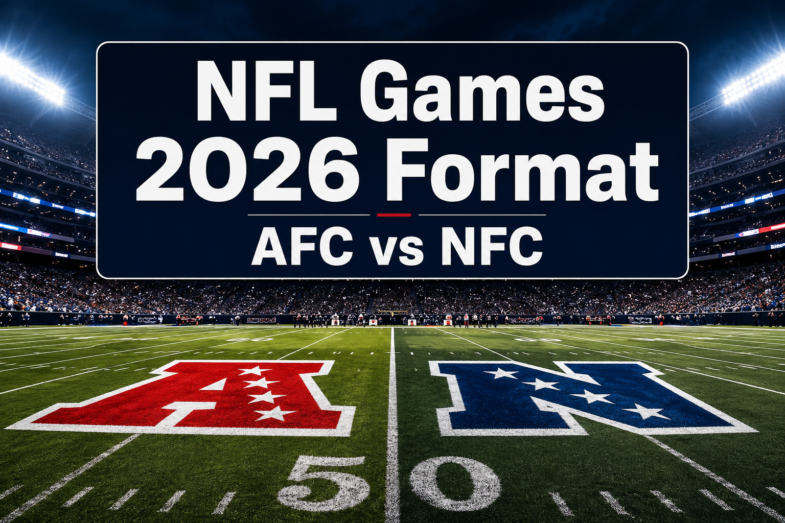 Professional () hero image featuring 'NFL Games 2026 Format AFC vs NFC' in white on a dark navy panel, centered in upper