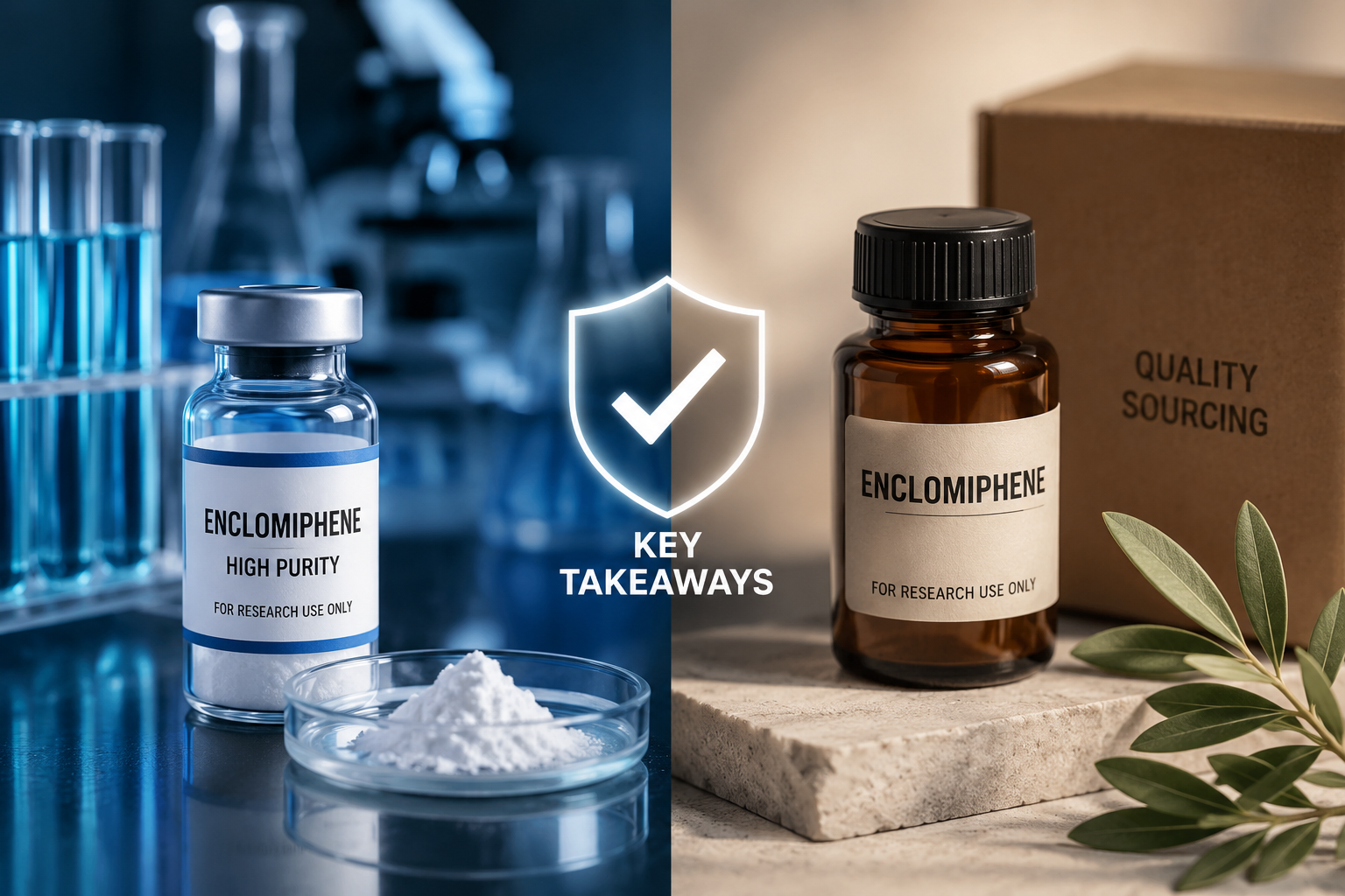 Editorial landscape image () for the article section "Key Takeaways" about Where to Buy High-Purity Enclomiphene for Hormone