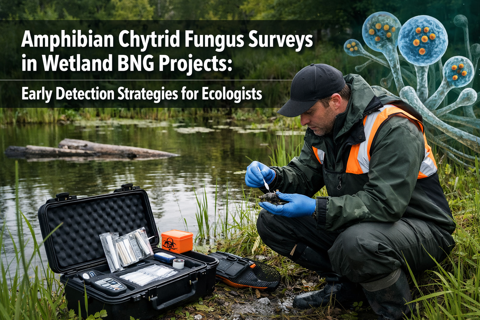 Professional () hero image with 'Amphibian Chytrid Fungus Surveys in Wetland BNG Projects: Early Detection Strategies for