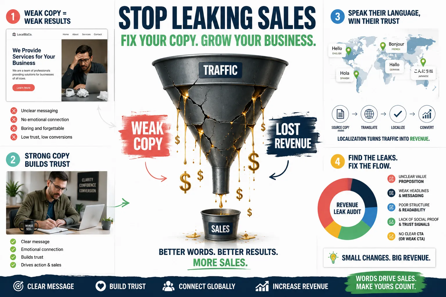 Funnel leaking traffic lost to weak website copy