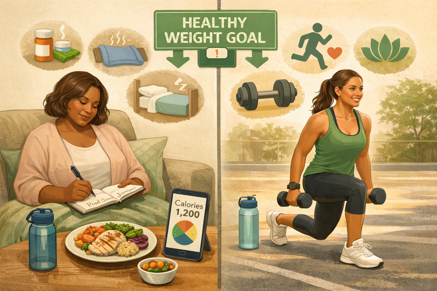 Split-screen comparison image showing two scenarios: left side depicts person with chronic pain or physical limitation sitting comfortably w