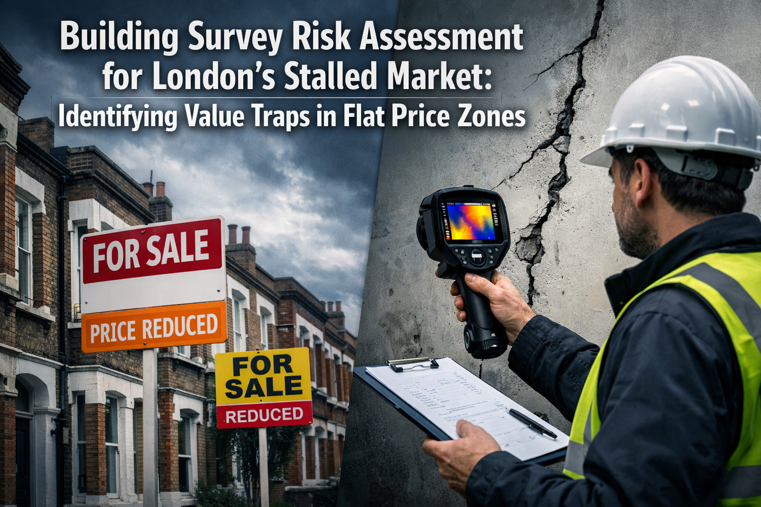 Professional () hero image with 'Building Survey Risk Assessment for London's Stalled Market: Identifying Value Traps in