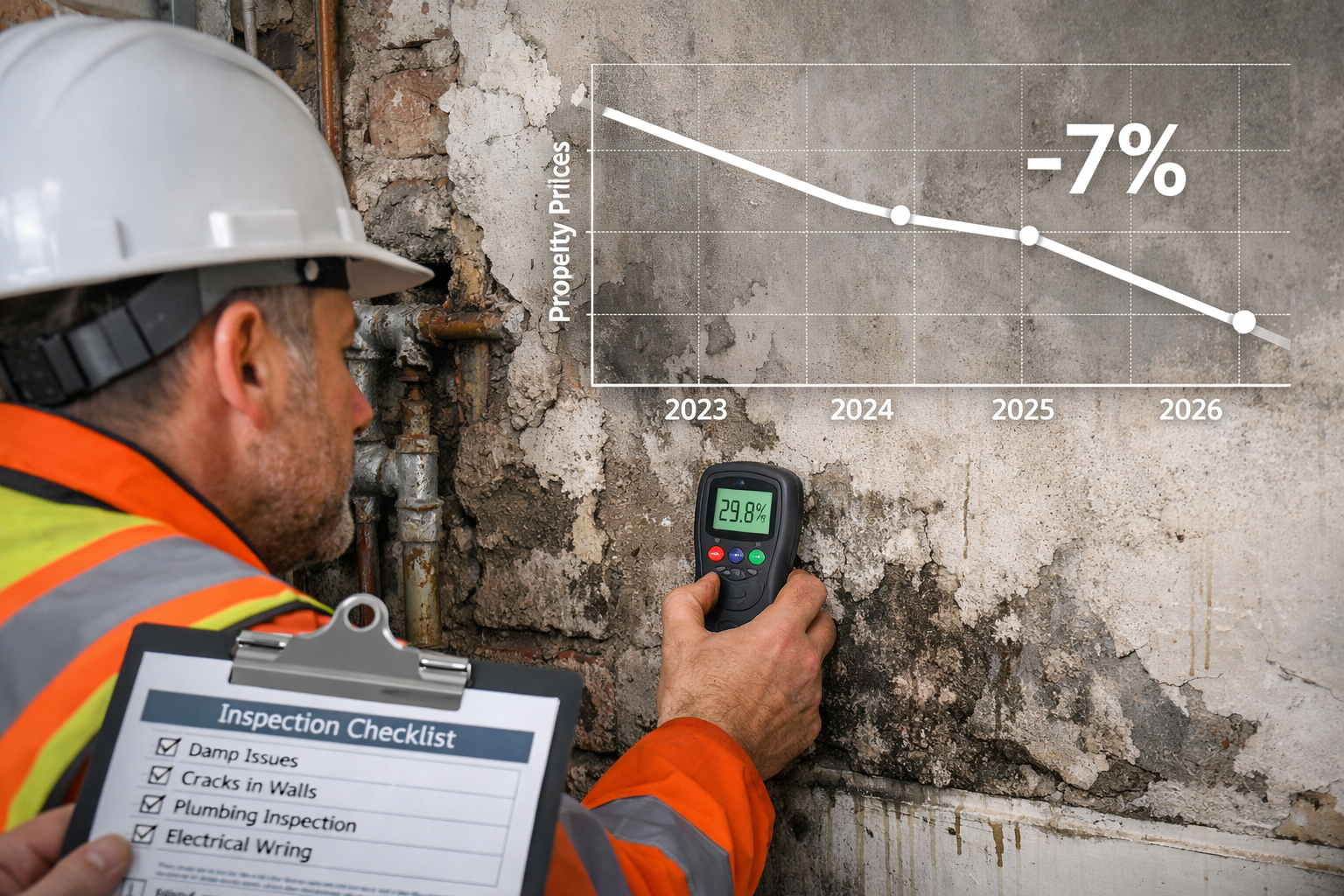 Detailed () editorial image showing close-up of professional chartered surveyor conducting detailed structural inspection