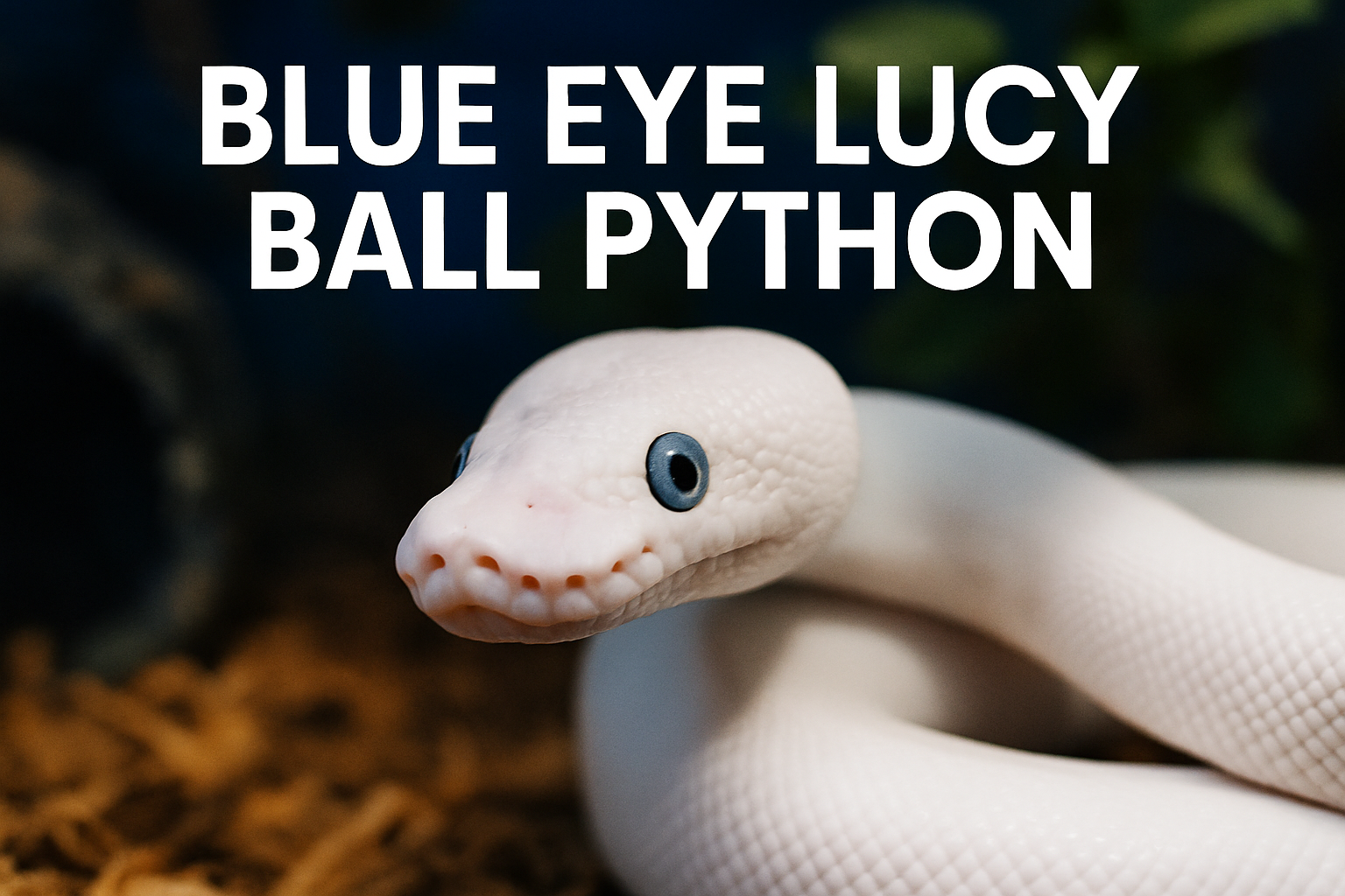 Professional landscape hero image (1536x1024) featuring a stunning close-up of a blue eyed leucistic ball python with piercing blue eyes aga