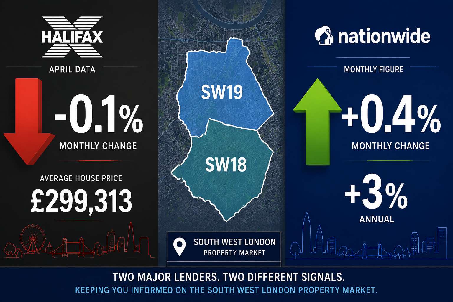 () editorial infographic-style image showing a split-screen comparison: left side displays a downward red arrow with '-0.1%'