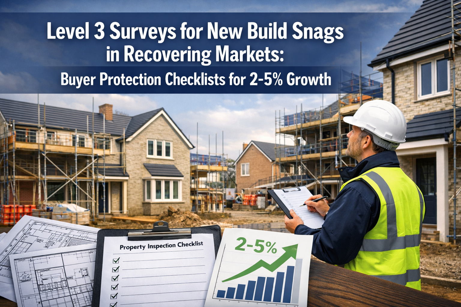 Professional () hero image with 'Level 3 Surveys for New Build Snags in Recovering Markets: Buyer Protection Checklists for