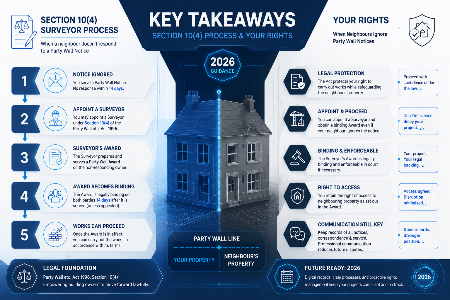 Infographic-style visualization for 'Key Takeaways' section, featuring a split-screen landscape layout with legal document
