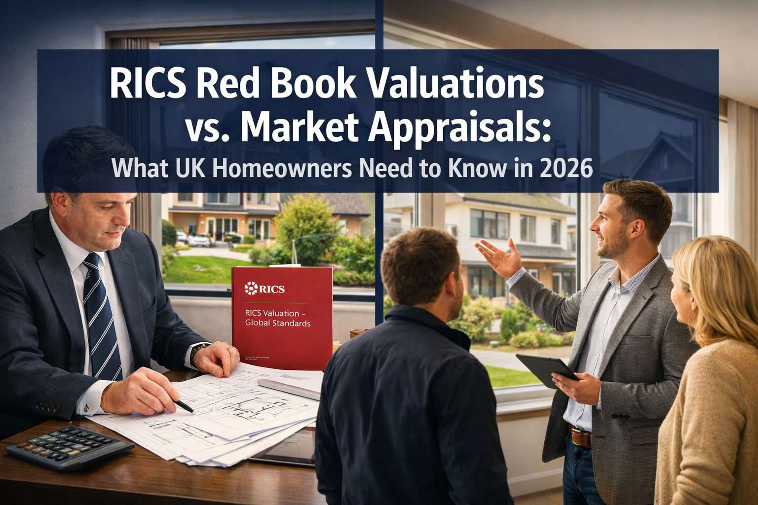 Professional () hero image with 'RICS Red Book Valuations vs. Market Appraisals: What UK Homeowners Need to Know in 2026' in