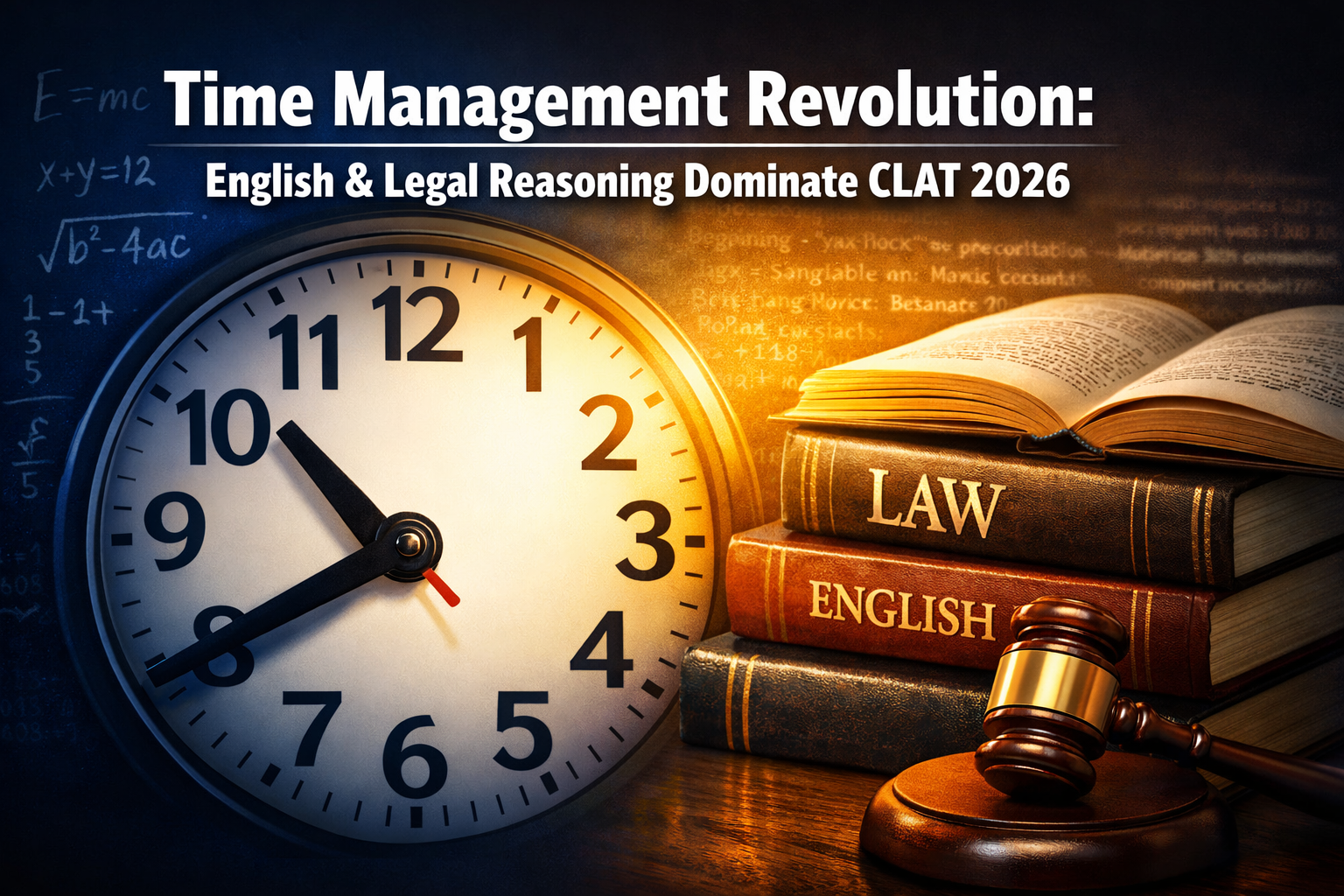 Professional () hero image featuring 'Time Management Revolution: English & Legal Reasoning Dominate CLAT 2026' in extra