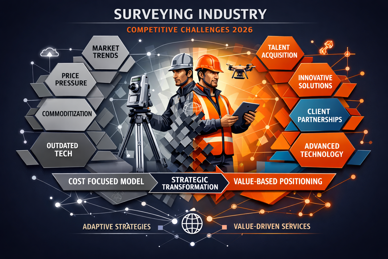 Dynamic strategic response visualization for surveying industry competitive challenges in 2026, showcasing a complex decision matrix with in
