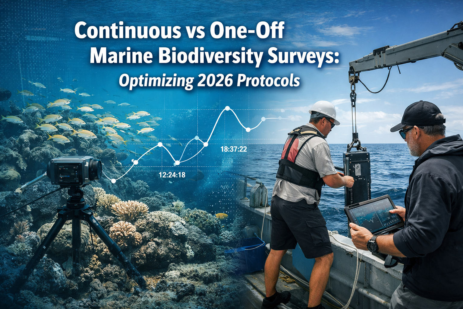 Professional () hero image with 'Continuous vs One-Off Marine Biodiversity Surveys: Optimizing 2026 Protocols' in extra