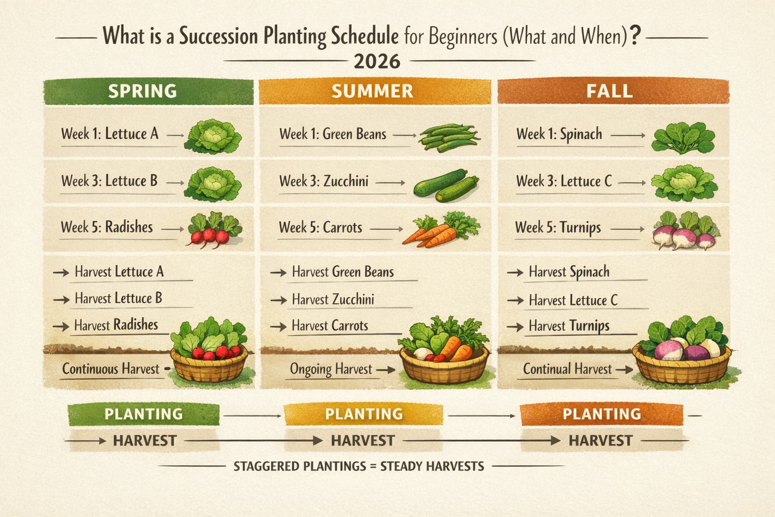 What is a succession planting schedule for beginners (what and when)?