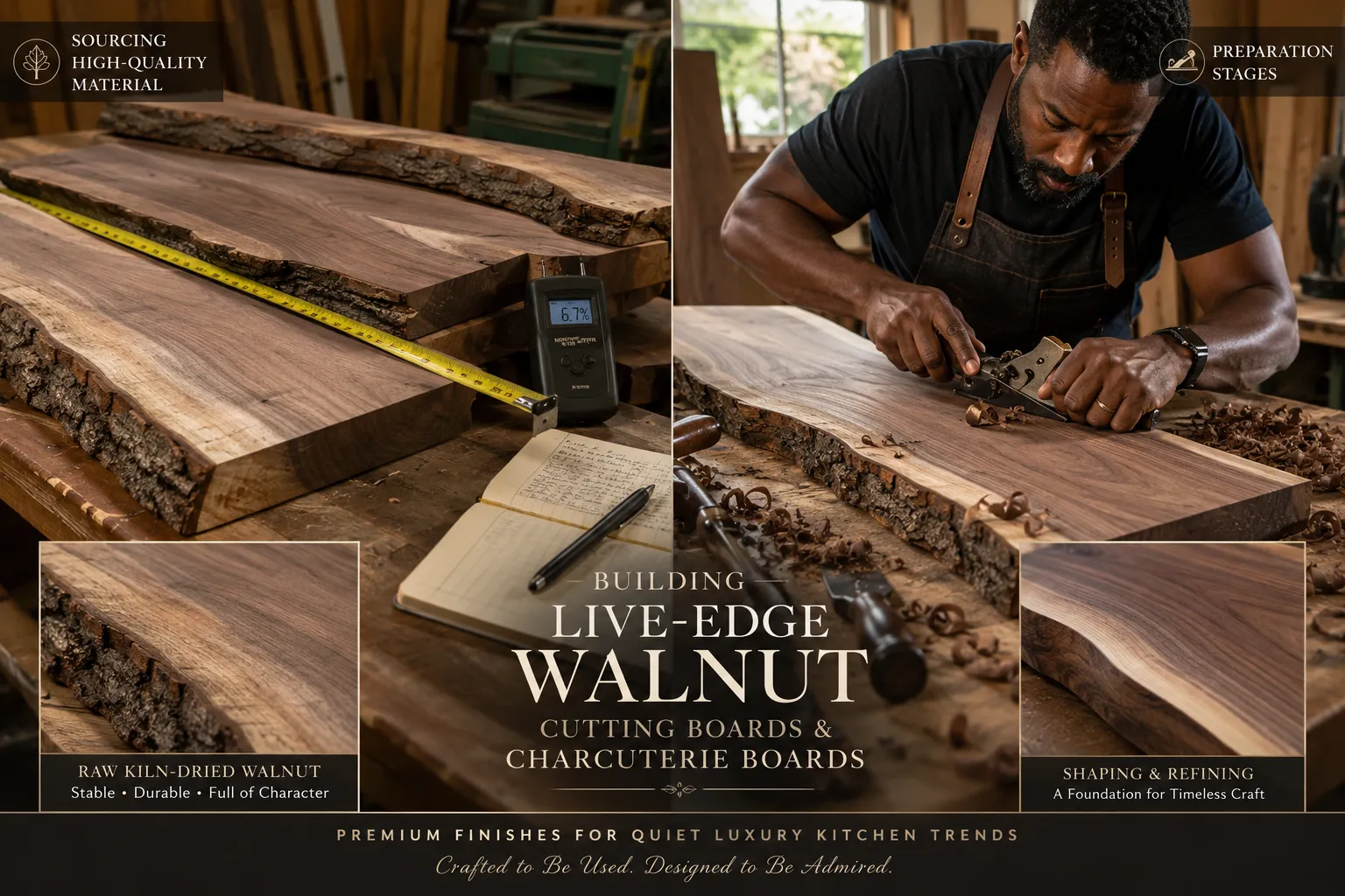 Sourcing, Preparation, and Shaping: Building Live-Edge Walnut Cutting Boards and Charcuterie Boards