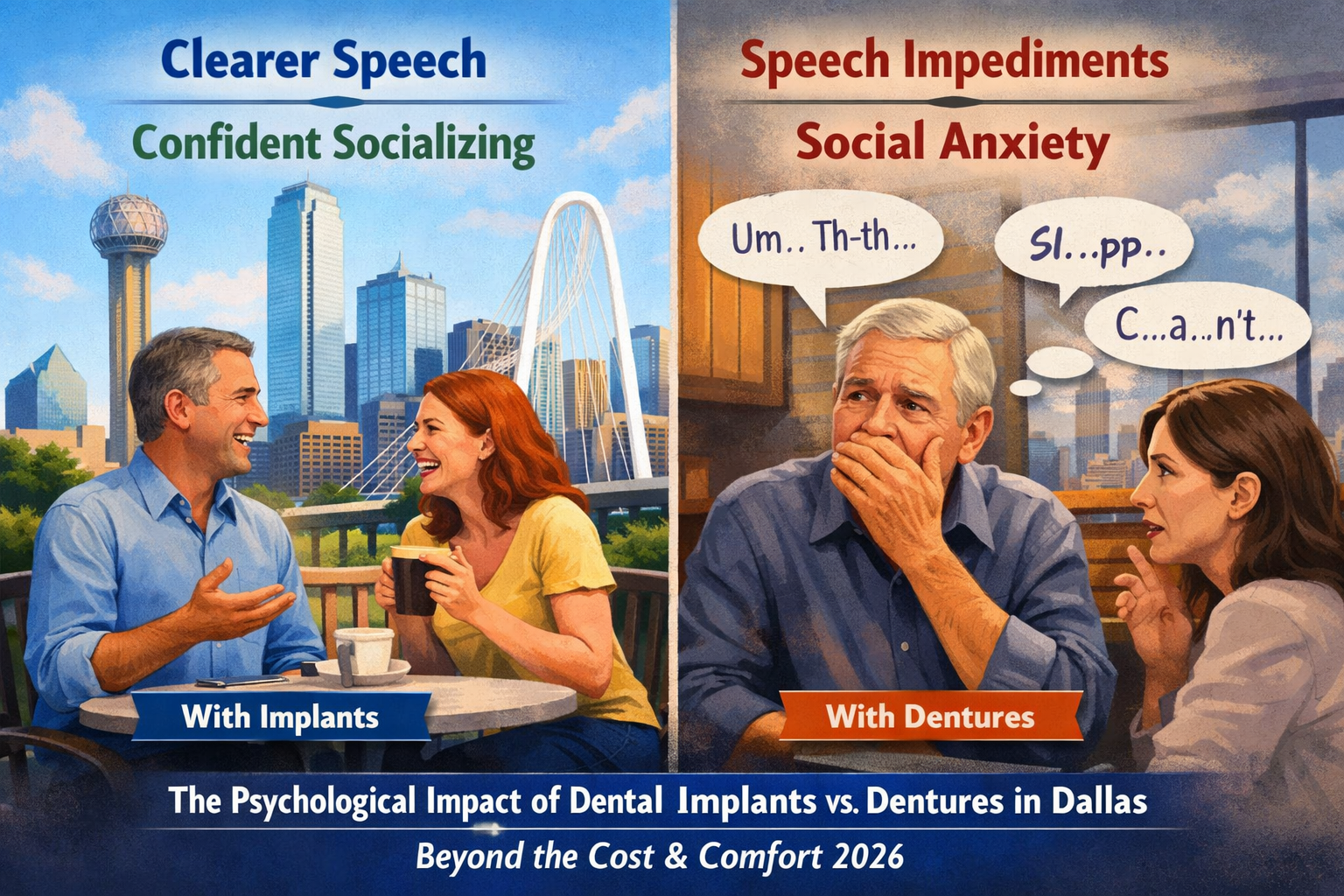 A () infographic or conceptual illustration contrasting the daily experiences related to social interaction and speech with