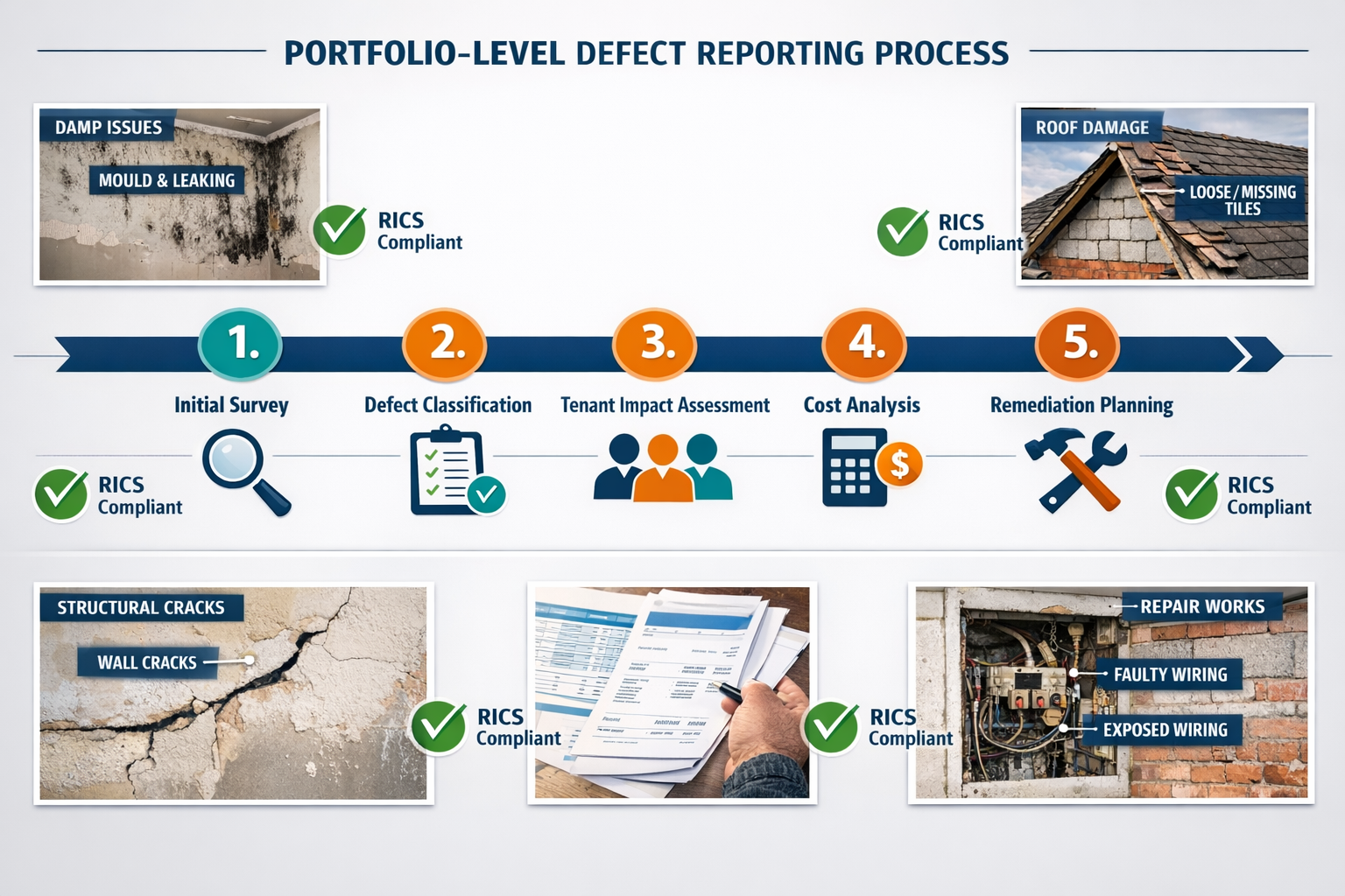 () detailed workflow diagram illustration showing portfolio-level defect reporting process from acquisition to remediation.