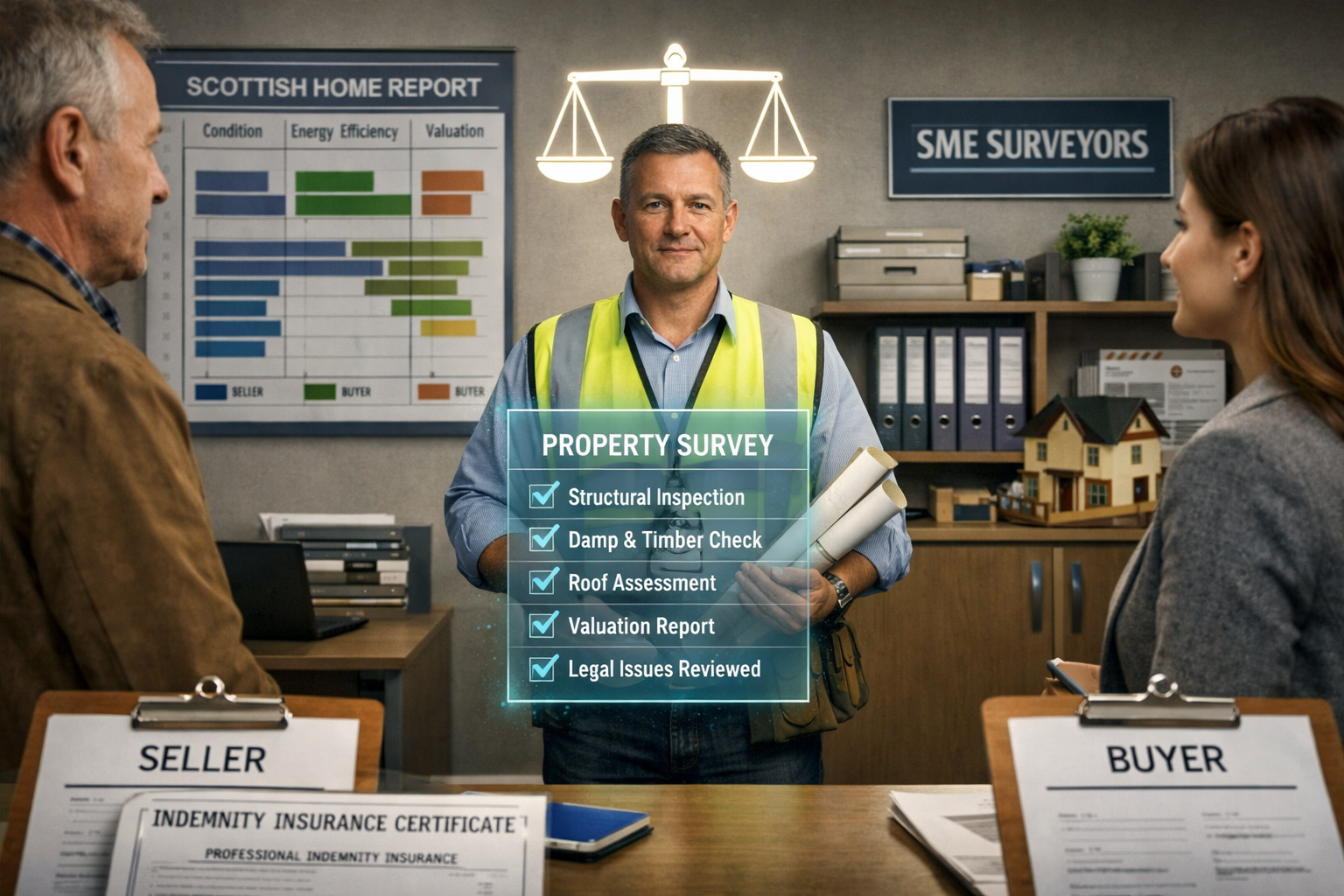 Detailed () concept image depicting surveyor independence and duty of care transition, visual metaphor showing professional